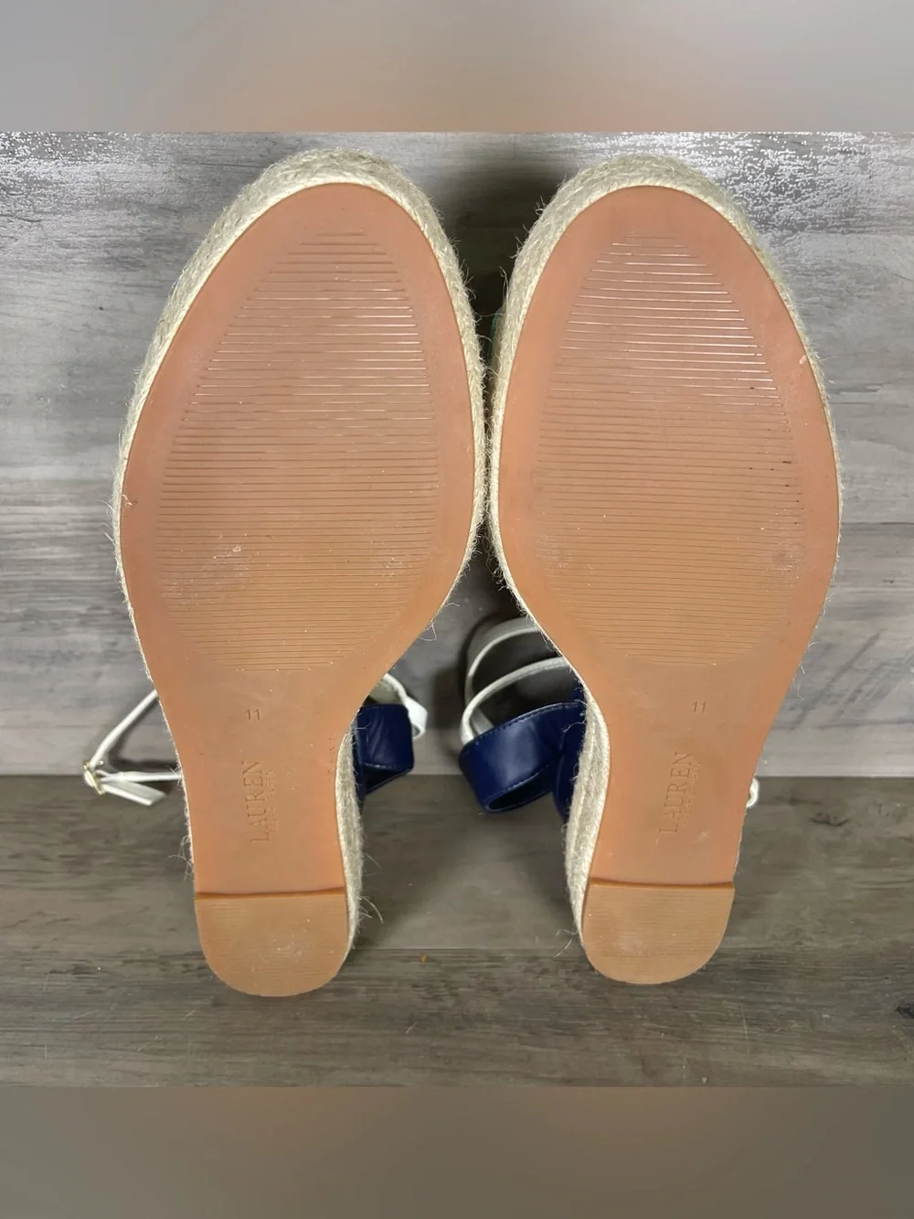 Lauren Ralph Lauren Womens 11 Kelly Green Blue Leather Strappy Espadrilles